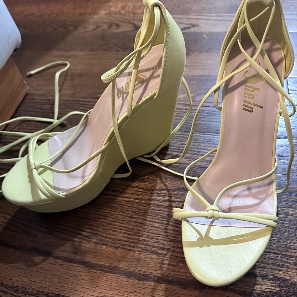 SHEIN yellow platform wedge heels